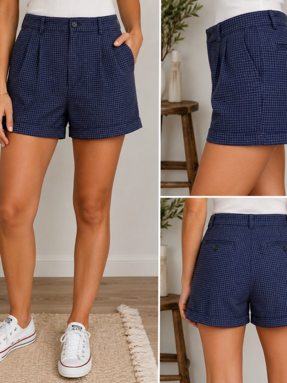 Vintage Polo Sport Ralph Lauren Pleated High Rise Shorts Women's Size 8 Navy